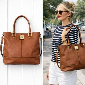 Dooney & Bourke Large Caramel Pebbled Leather Tote Satchel | Clean Interior